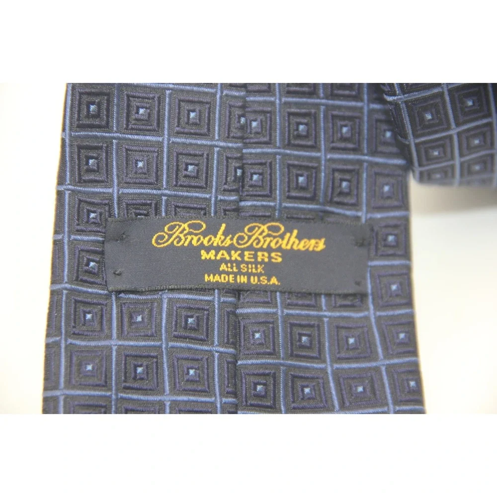 Brooks Brothers Makers Silk Tie Mens Blue Geometric Square USA Old Money Classic